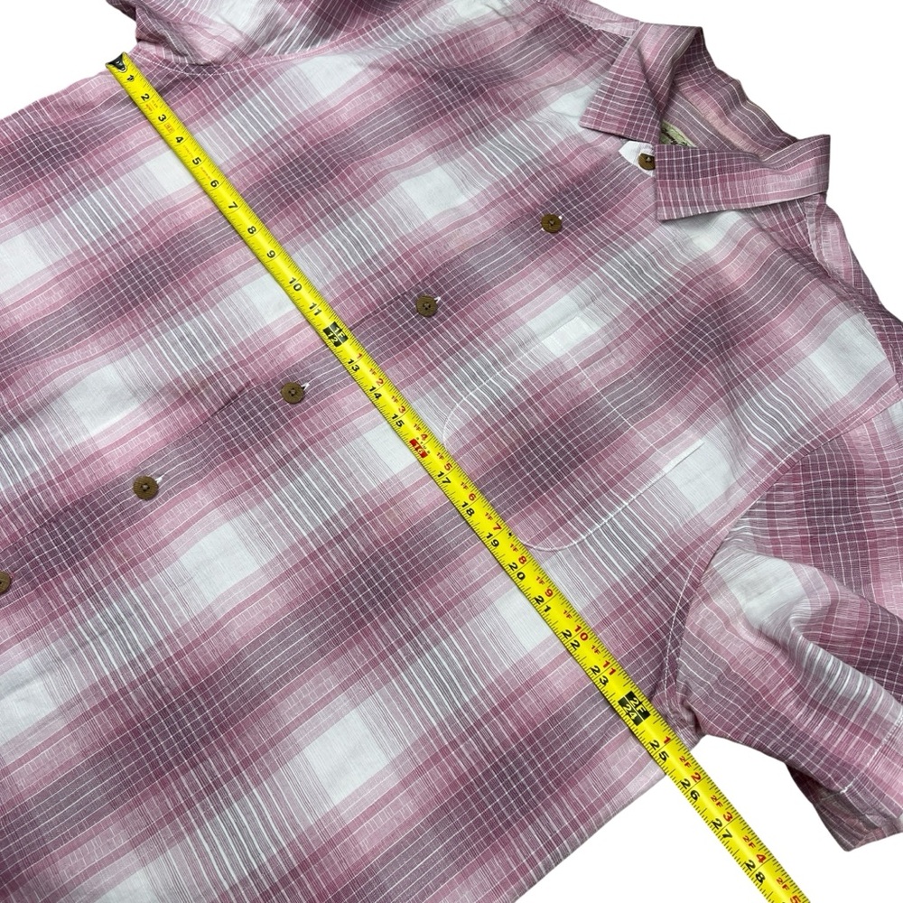 Tommy Bahama Button Up Camp Shirt XL Pink Plaid Tencel Cotton Short Sleeve - Picture 10 of 12